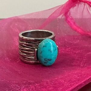 PREMIER DESIGNS Granada Silver Wide Band Ring Faux Turquoise Stone Size 9